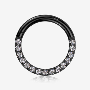 Implant Grade Titanium Blackline Brilliant Sparkle Gems Front Lined Clicker Hoop Ring-Clear Gem